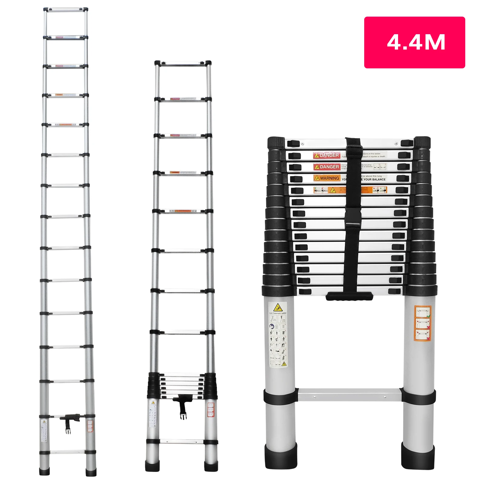 Aluminiumleiter Teleskopleiter Hochleistung 2,6M/3,2M/3,8M/4,4M/5M, A-Form 1,9M/2,5M, 6,2M mit Haken – Detail 4