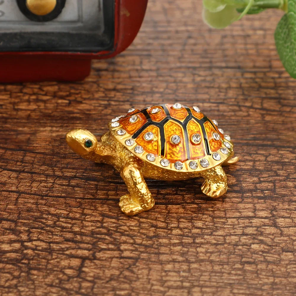 2Pcs fashion retro turtle jewelry box, metal handicrafts light luxury retro desktop jewelry storage box ornament