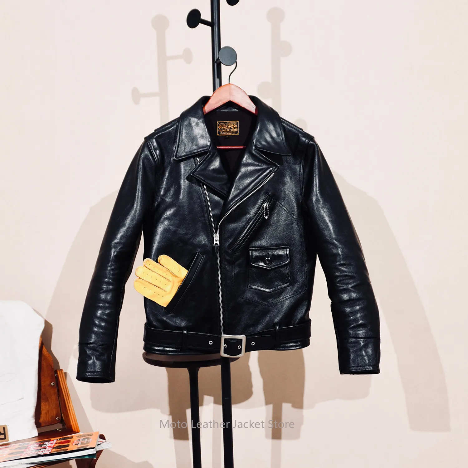 Classic TWC 731 American Retro Diagonal Zip Horsehide Leather Jacket Men Amekaji Short Biker Motorcycle Genuine Leather Coat J24 - view 2