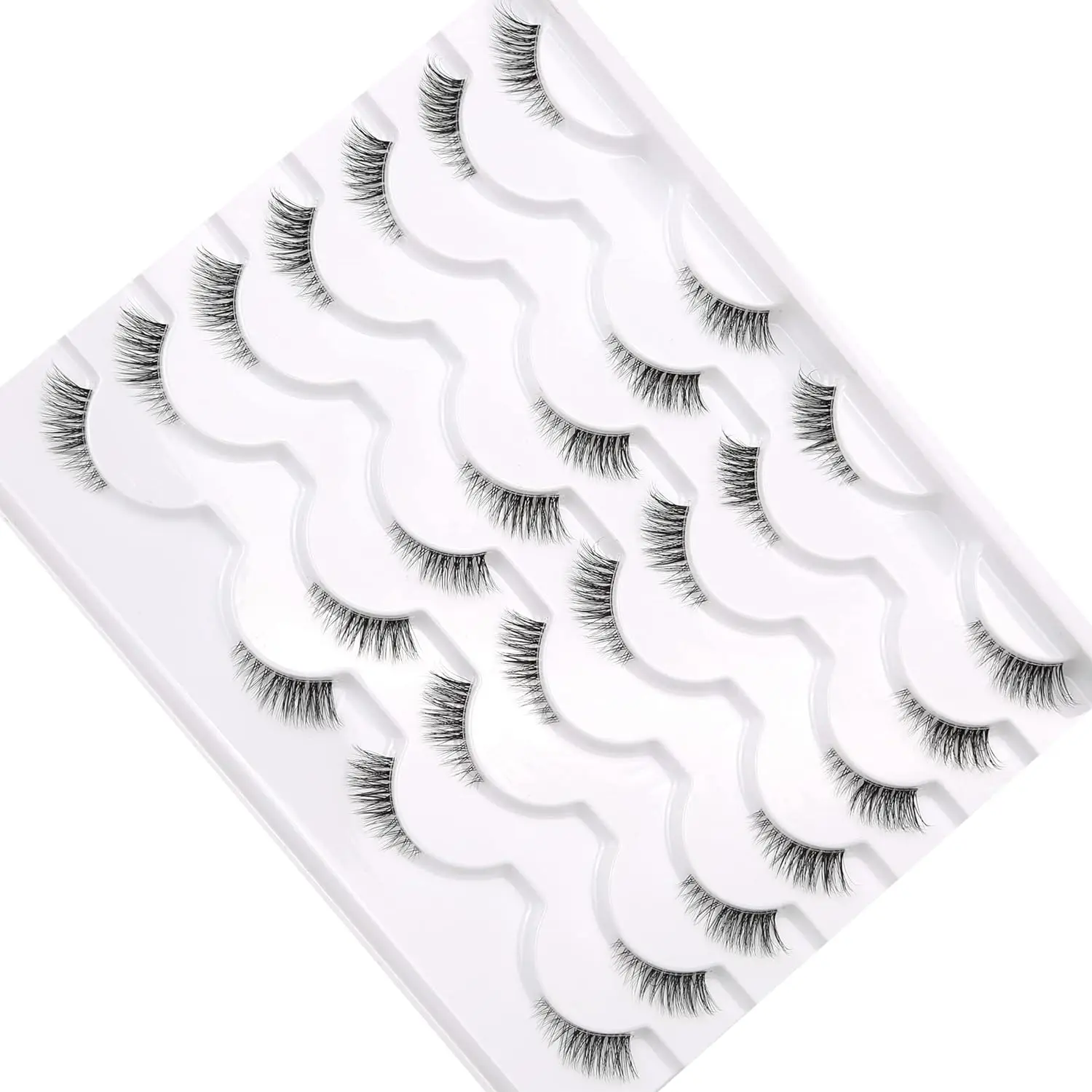 Półsztuczne rzęsy z przezroczystą opaską Wispy Cat Eye Look, Naturalne krótkie rzęsy akcentujące, Sztuczne rzęsy 14 par w opakowaniu