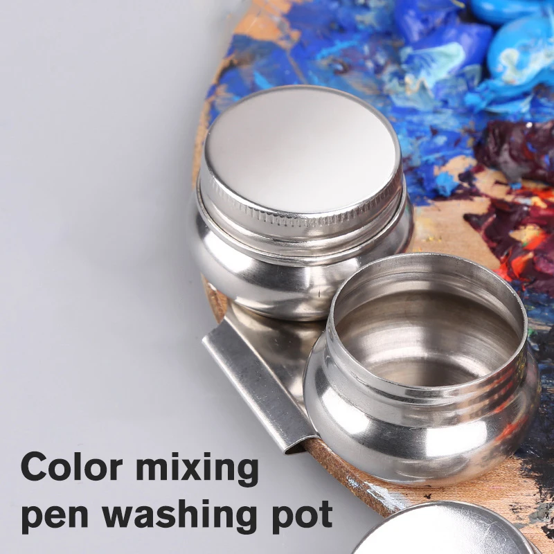 1/2PC Stainless Steel Painting Brush Washing Pot Portable Artist Brush Washer Color Mixing Pen Washing Pot With Lid Paint Brush