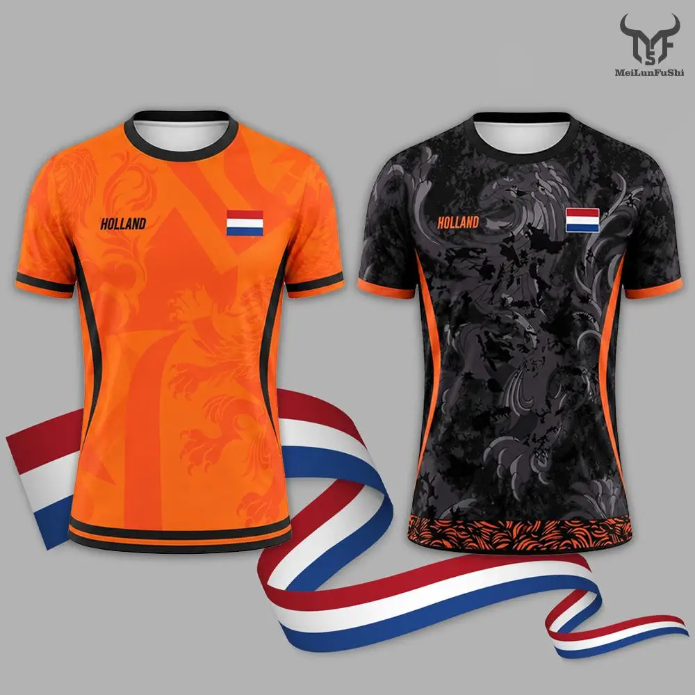Maillot de football imprimé en 3D avec drapeau néerlandais, T-shirt d'entraînement pour hommes, T-shirt d'été pour le sport quotidien en plein air, Fitness, séchage rapide, respirant, à manches courtes