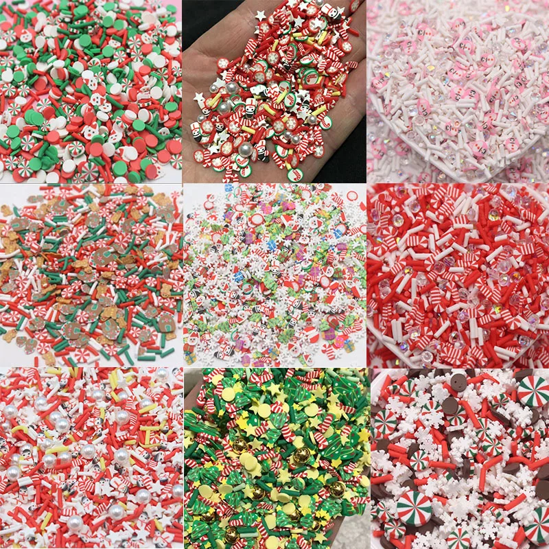 100g/Lot Christmas Themed Trees Santa Socks Gingerbreadman Mixture Clay Slices Sprinkles for Shakers DIY Crafts