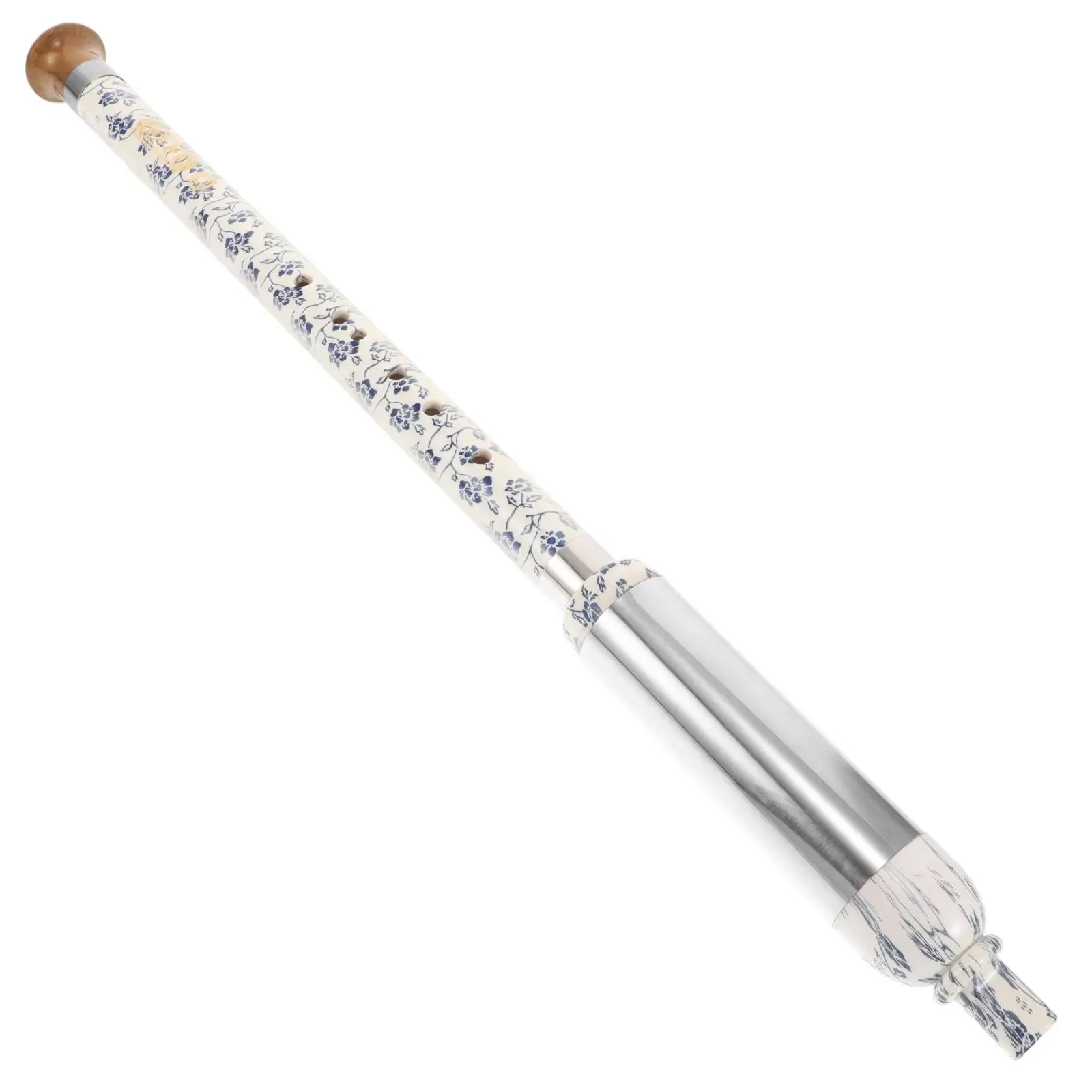 

Blue White Porcelain Vertical Bawu Tuning Detachable Bamboo Steel Musical Instruments Adult Traditional Chinese Wind Flute