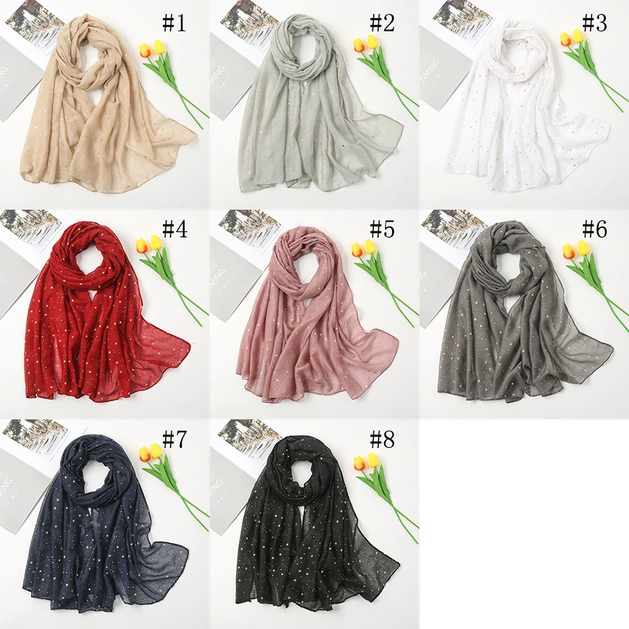 Hot Stamping Stars Hijab Shawl Women Thin Breathe Soft Cotton Scarf Golden Shiny Luxury Designers Scarf Muslim Fashion Wraps