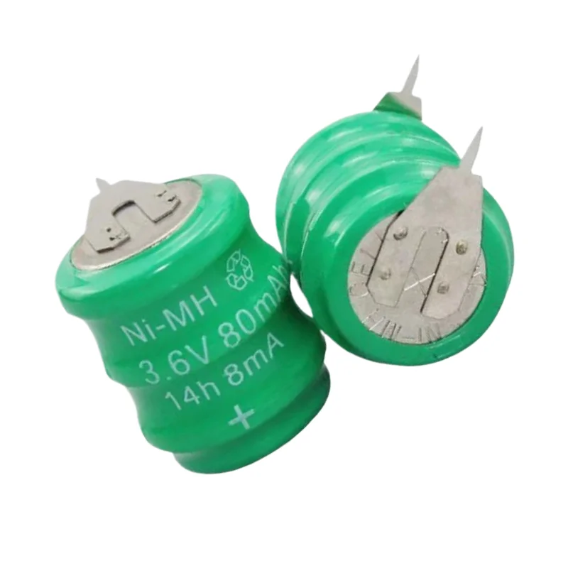 For Clock Memory Lawn Lamp ,3.6V 80mAh NI-MH Button Cell Ni MH Battery with Pins Rechargeable Battery