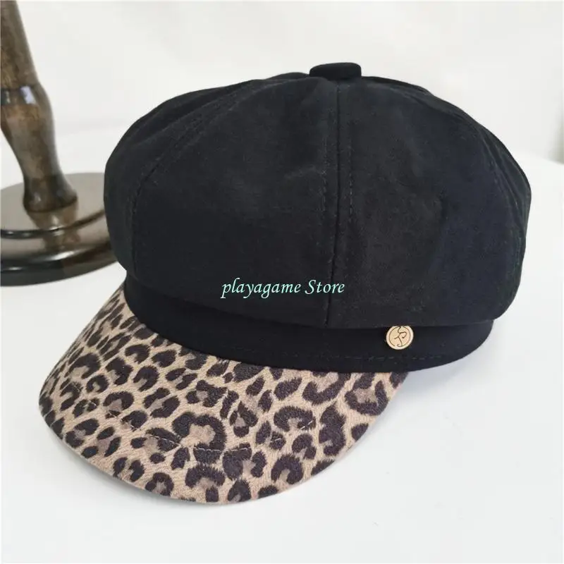 Y88A العصرية الرجعية ليوبارد قبعة مثمنة قبعة الإناث بلغت ذروتها قبعة الرسام كل مباراة لصديق جمع الشارع اطلاق النار #5