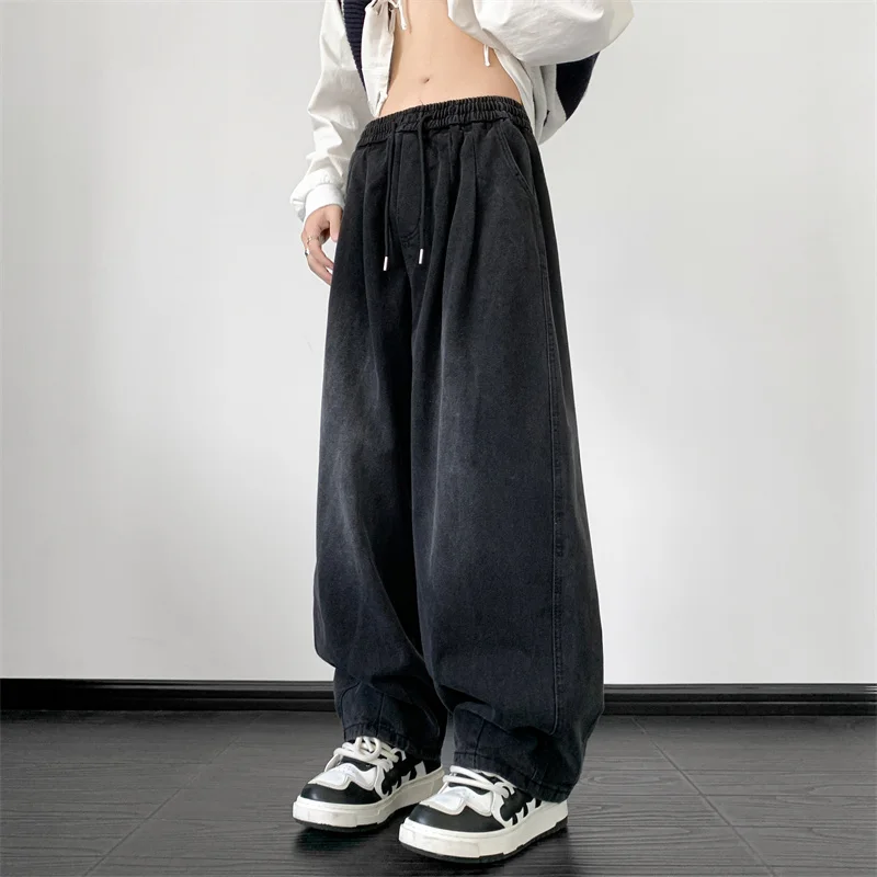 New Korean Fashion 2024 Denim Classic Loose Long Wide Legged Trousers Jeans Street Solid Color Hip Hop Panties Clothing Y165