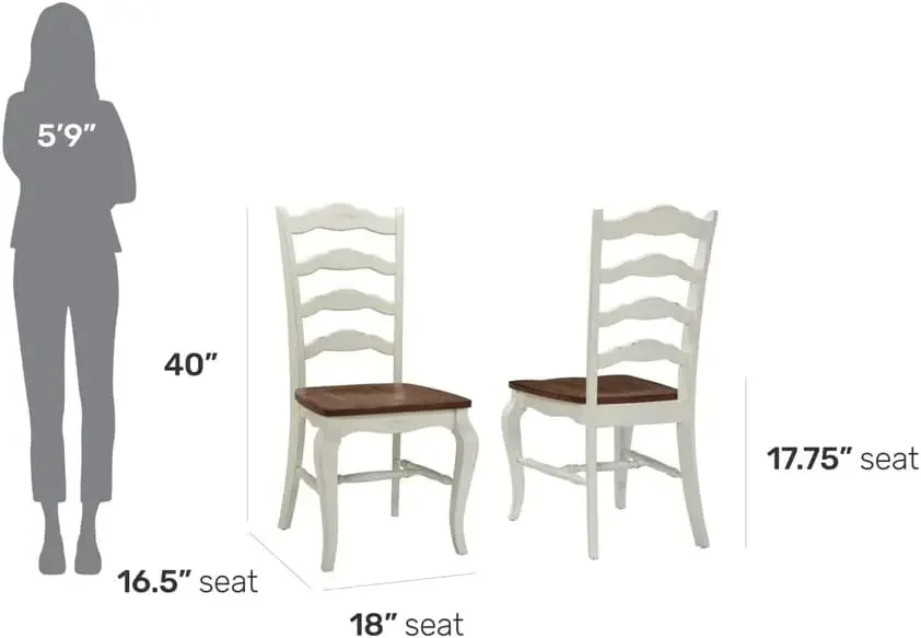 French Countryside Oak/White Pair of Chairs with Distressed Oak and Rubbed White Finish 16.5D x 17.75W x 18H in