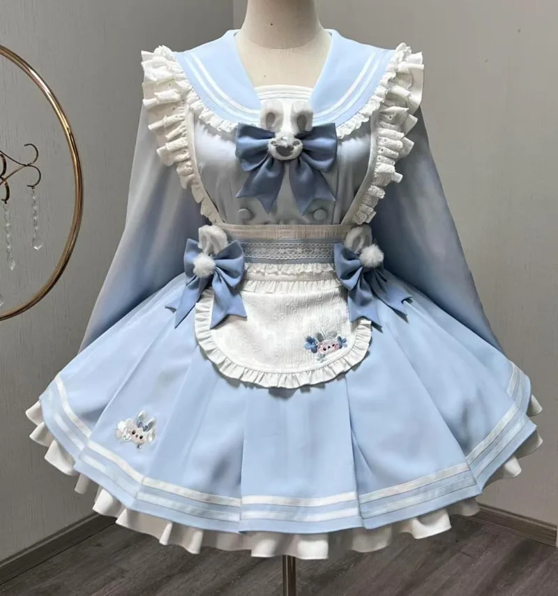 Dulce lindo Japón moda vestidos de Lolita Hada exquisita diseño de encaje de retazos delantal Harajuku vestido de calle delantal conjuntos de 2 piezas