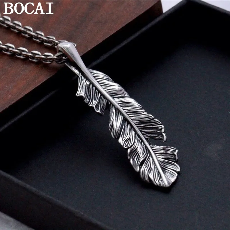 

S925 Sterling Silver Niche Retro Style Feather Pendant Men's And Women's Gift