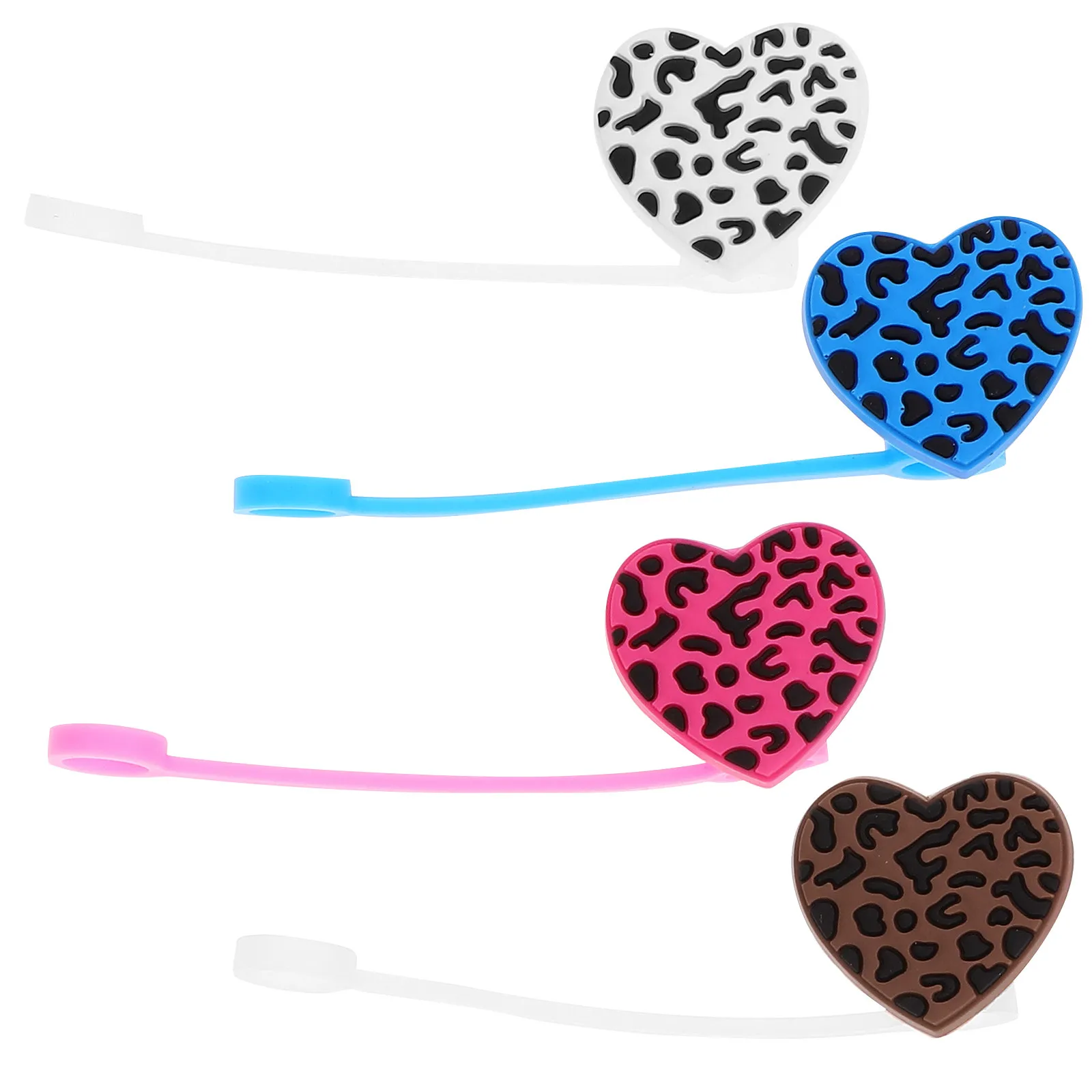 4Pcs Cute Heart Shaped Silicone Straw Toppers Straw Caps Covers for Reusable Straws Birthday Graduation Picnic Gathering Decor