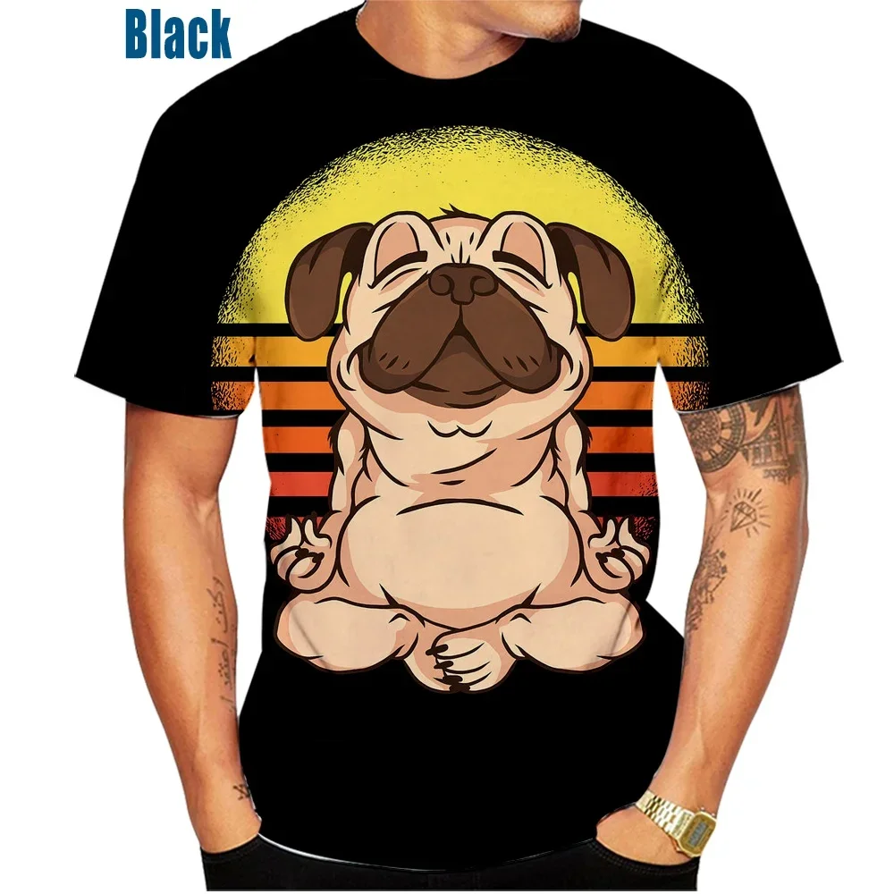 Men\'s Cool Pug Dog Pattern 3D Printed T-Shirt Short-sleeved Fashionable Casual Fun T Shirts Tops Animal Dog T-Shirt