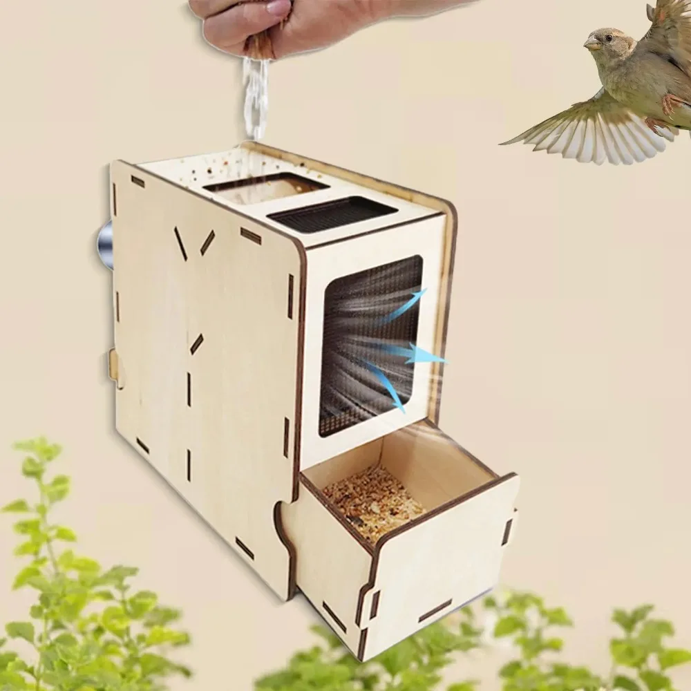 Portable Wooden Bird Food Blowing Machine DIY Assembly Box Grain Blown Shell Machine Grain Cleaning Splitter Wind Sheller