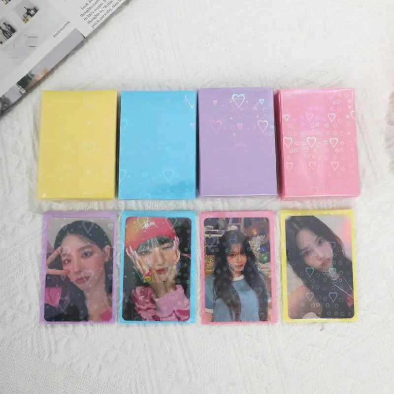 50Pcs Ins Card Sleeves Card Holder 61*91mm Heart Bling Photocard Holder Photo Card Films Cards Protector Photo Cards Protective
