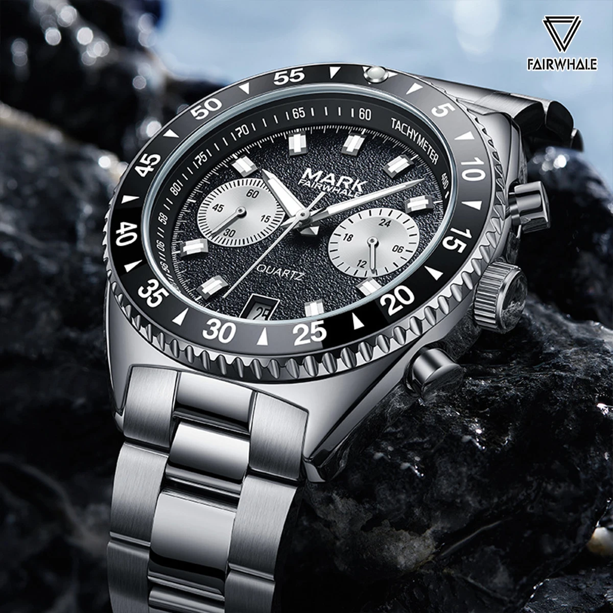 

Mark Fairwhale Luxury Men's Quartz Watch Waterproof Stainless Steel Strap with Creative Dial And Night Light Date Feature