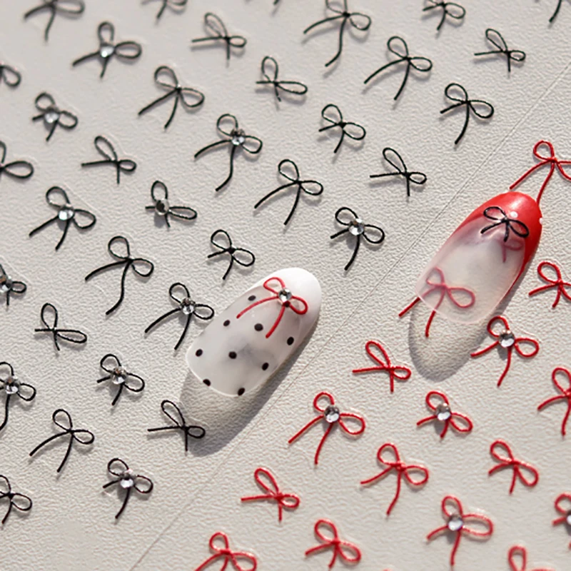 1PCS Black White Ribbon Fashion Cartoon Nail Decals DIY Accessories for Manicure 3D Japanese Mini Bow Nail Art Stickers