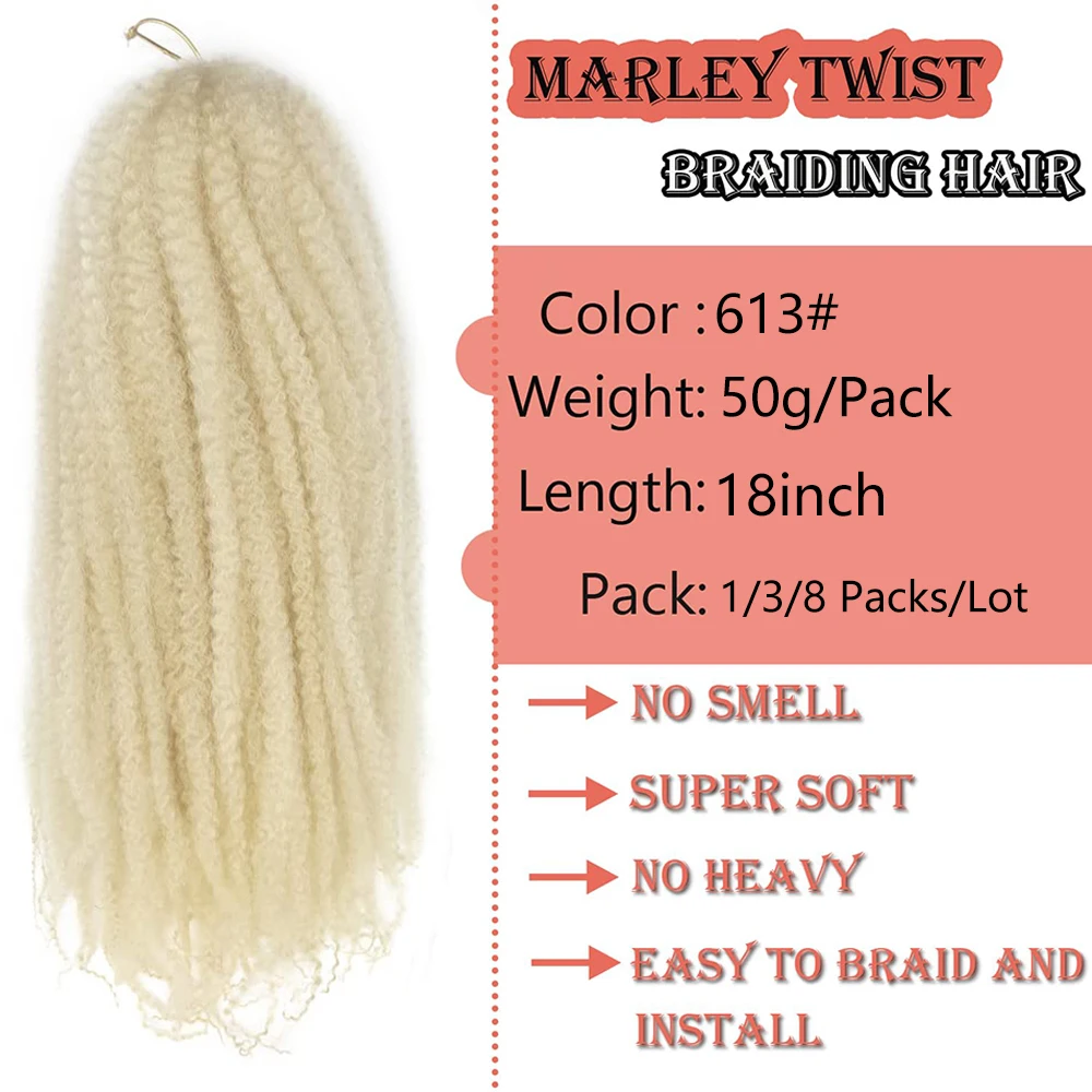Marley Twist Braiding ผม 18 นิ้ว Marley ผมสําหรับ Faux Locs, Marley Twist Crochet ผม Afro Kinky Curly Marley Braids สังเคราะห์