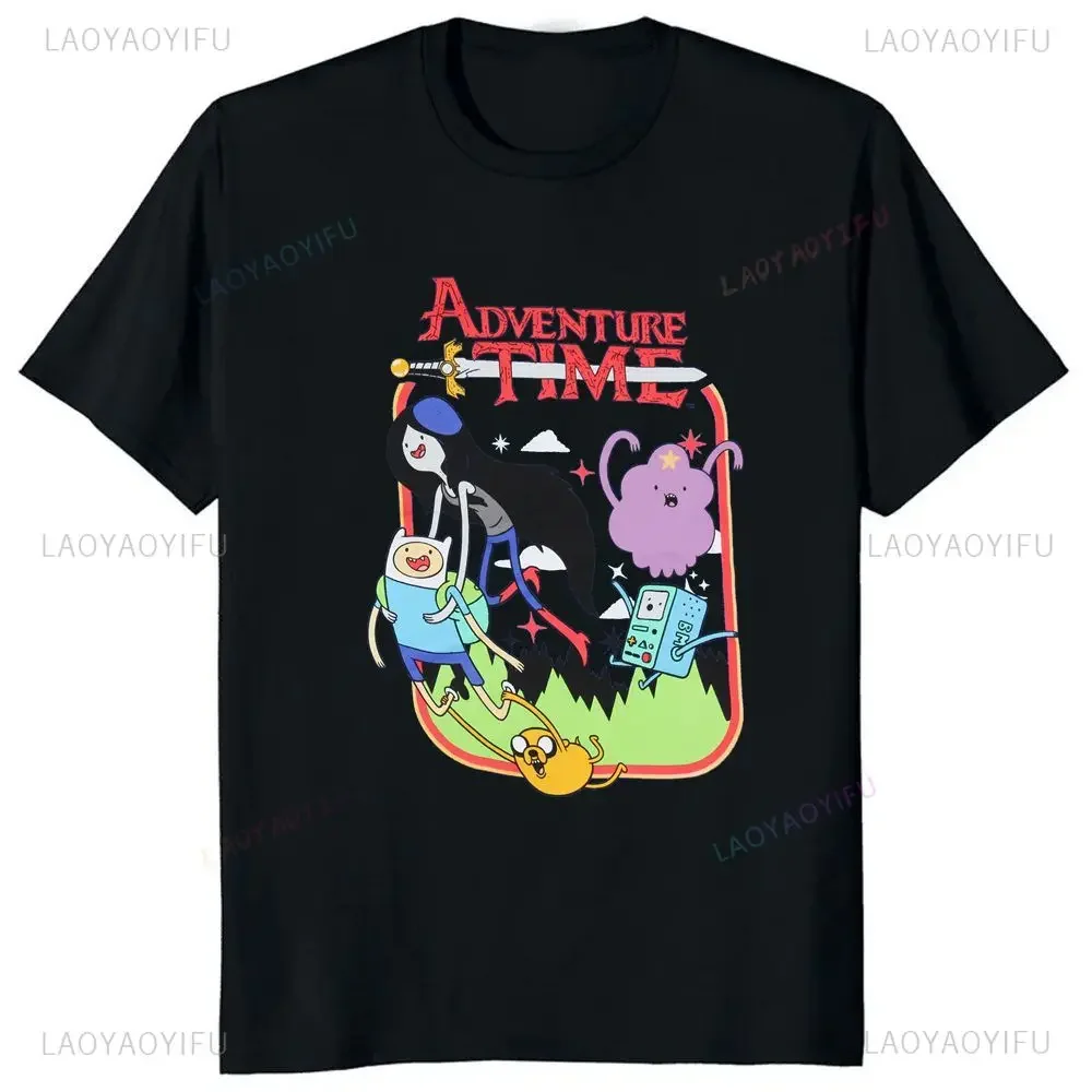 Fun Adventure Time Men's Finn and Friends Summer Trend Harajuku Short Sleeve Unisex Graphic Oversized T-shirt