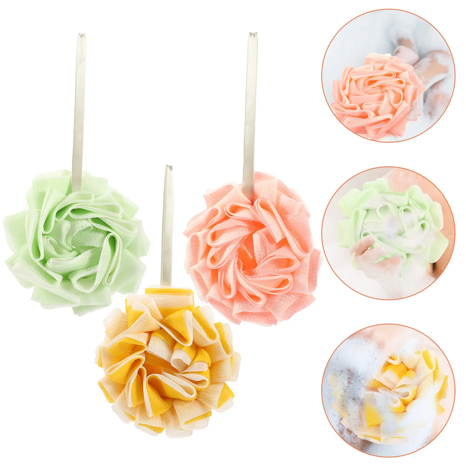 

3Pcs Bath Ball for Women and Men Exfoliating Shower Sponge Deep Cleansing Body Scrubber Skin Smoothing Loofah Bathing