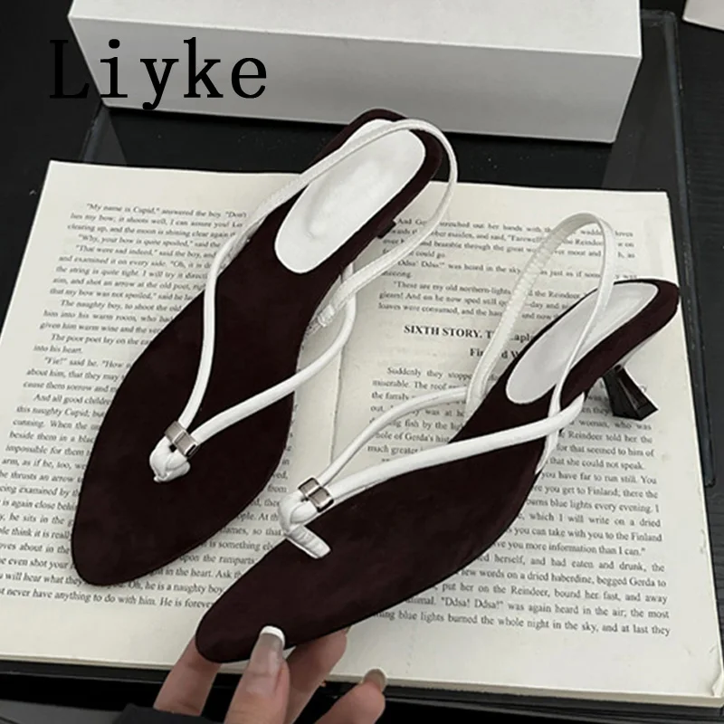 

Liyke Summer Casual Gladiator Sandals Women Slip On Back Strap Shoes Low Thin Heels Fashion Metal Clip Toe Flip Flops Sandalias