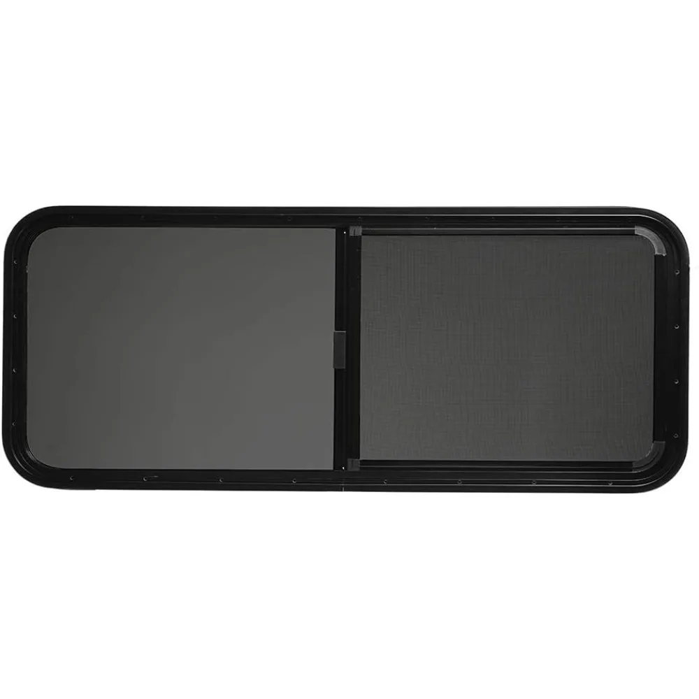 نافذة RV منزلقة أفقية 48 × 22 مع مجموعة أدوات التشذيب - أسود