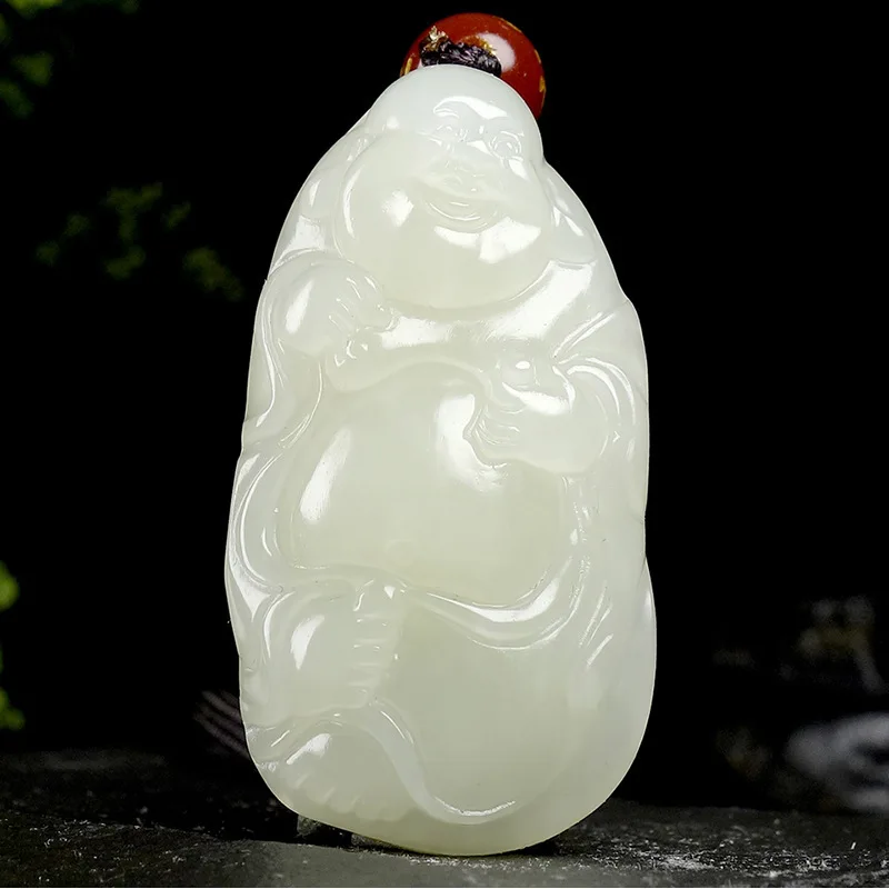 Pendant, Hotan Jade Laughing Buddha Amulet