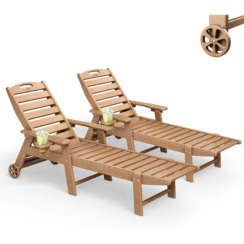 

Outdoor 2-Piece HDPE Chaise Lounge Set, Teak-Inspired, Ideal for Poolside, Patio, and Backyard Relaxation