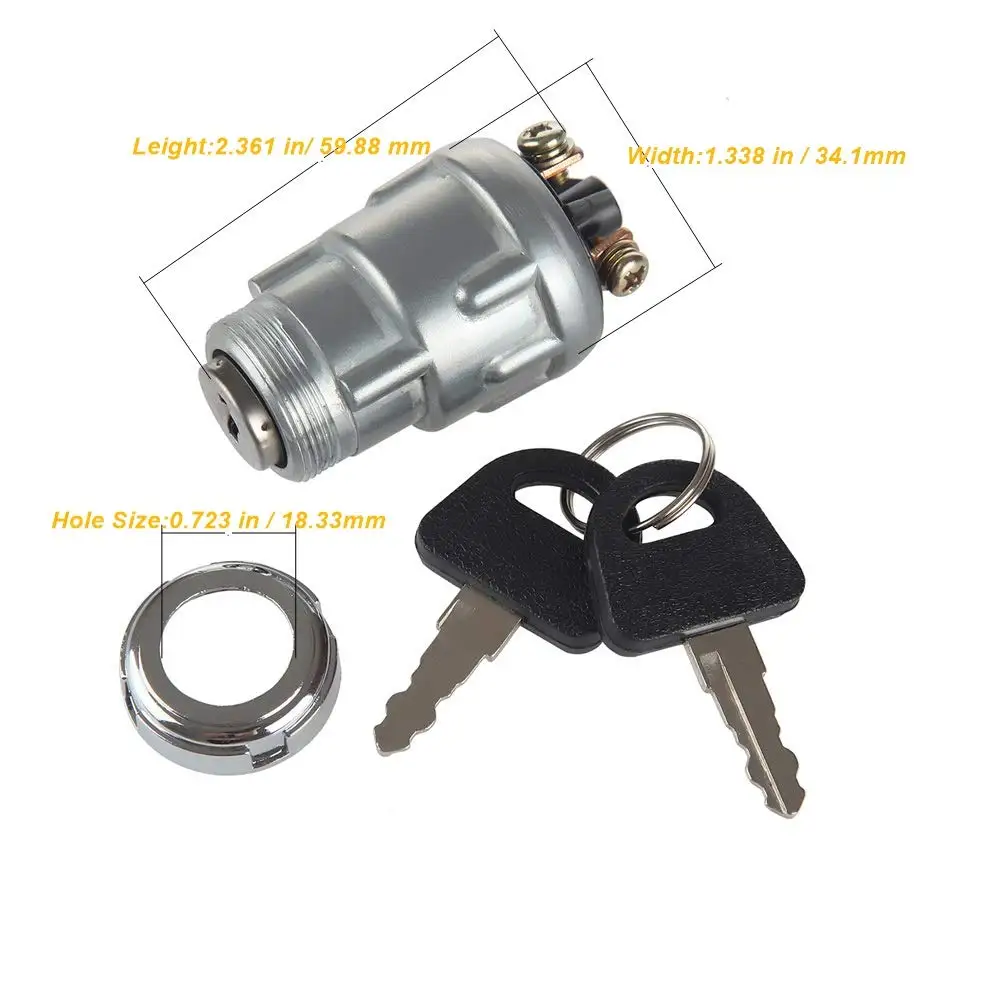 Ignition Starter Switch with 3 Position 3 Connection Terminal 2 Keys for Car, Motorcycle, Tractor, Forklift, Truck, Scooter