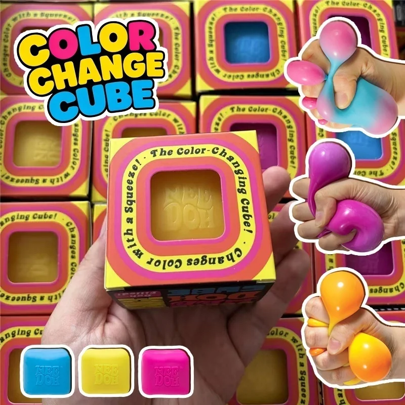 Schylling Needoh Color Change Cube Fidget Toy Dough Filled Fast Rebound Squeeze Stress Relief Calming Sensory Toy for Adults