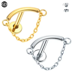 1PC ASTM F136 Titanium Internally Threaded Ear Piercing with Chain Hidden Helix Cartilage Earring Flat Back Stud Sexy Jewelry