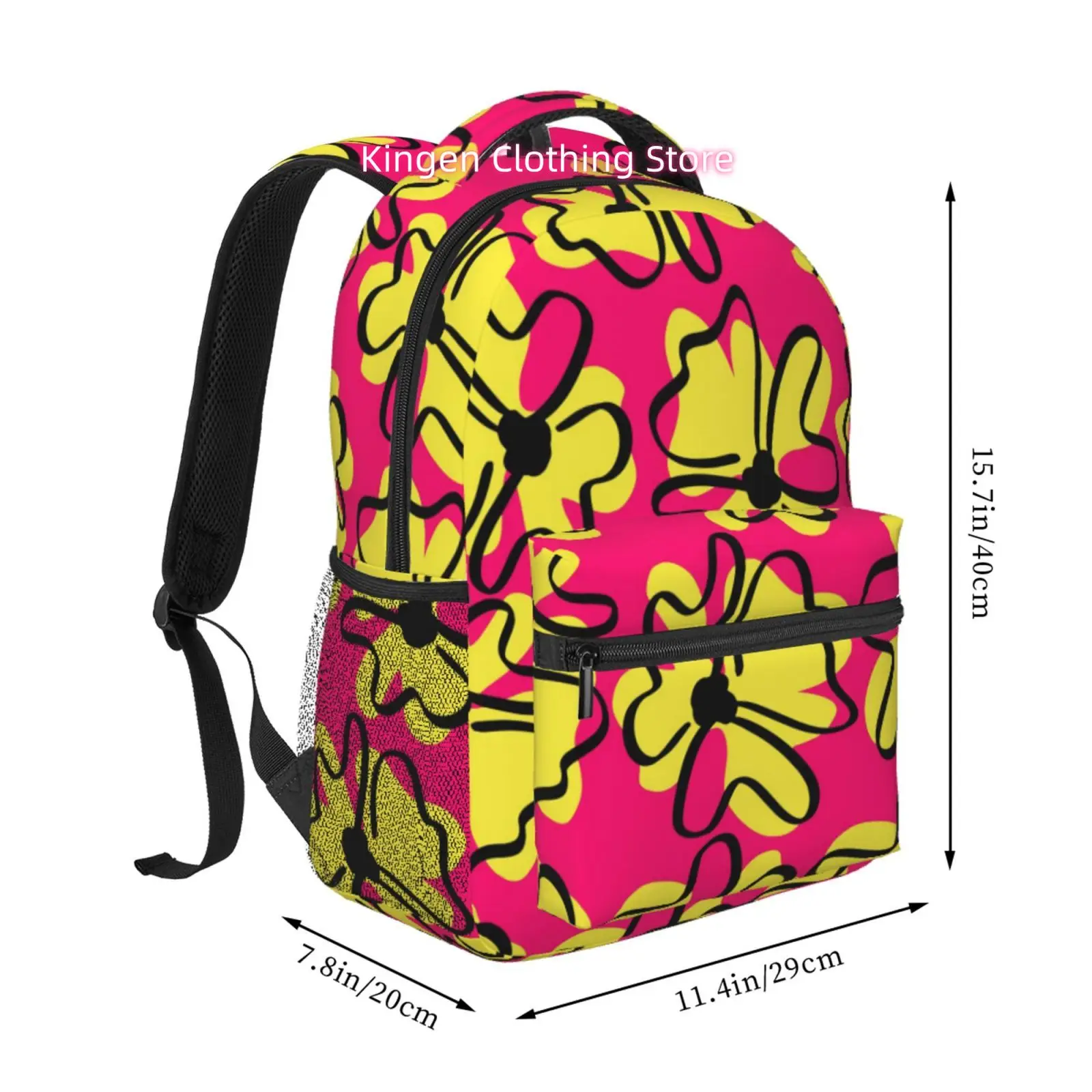 Bright Pink& Yellow Abstract Flower Print Trendy Unisex Travel And Sports Backpacks, Ideal for Ipads And Laptops, Adjustable Str