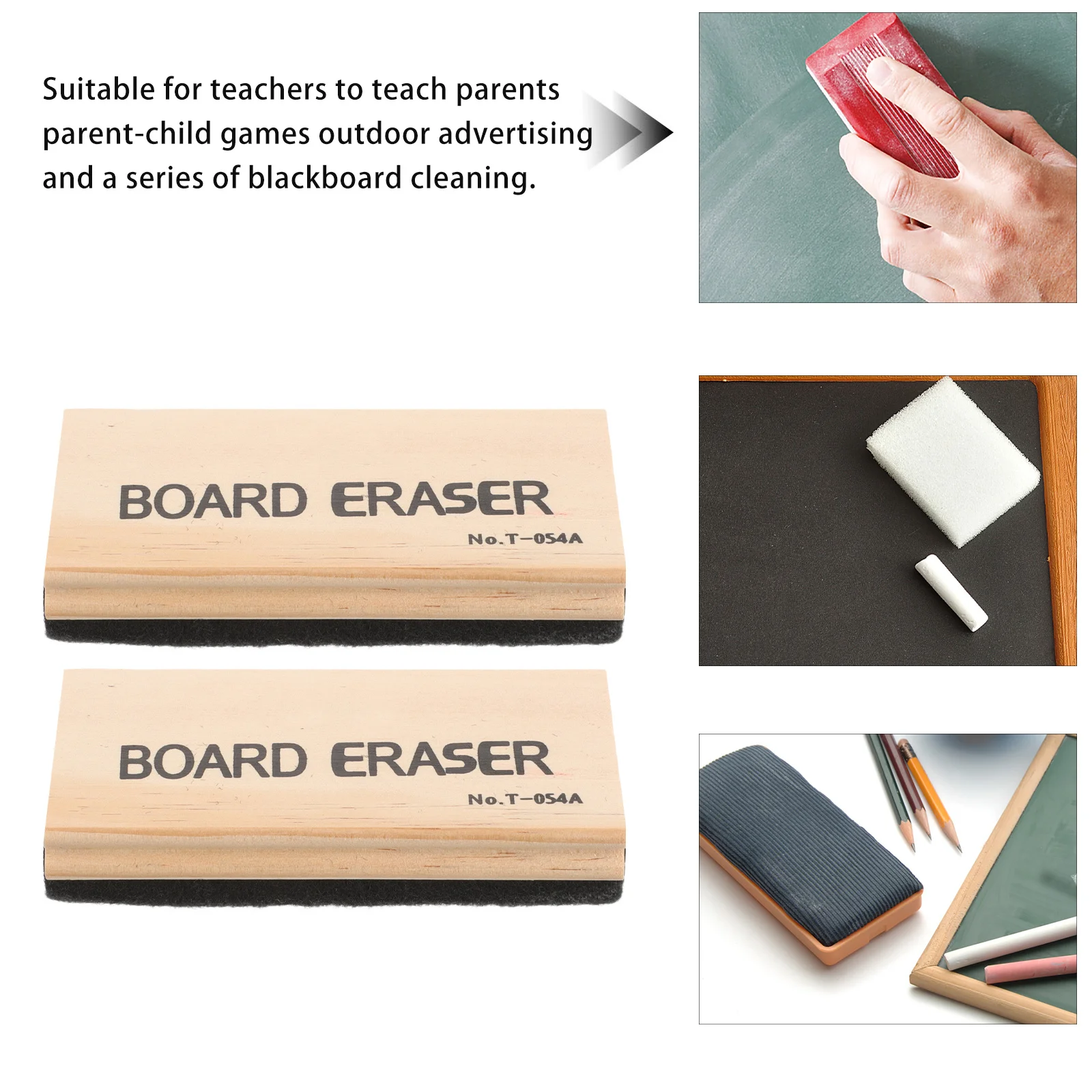 2 Stück Holztafel, trockener Radiergummi, hochwertige Tafelbürste für die Reinigung von Schul-, Klassenzimmer- und Bürotafeln