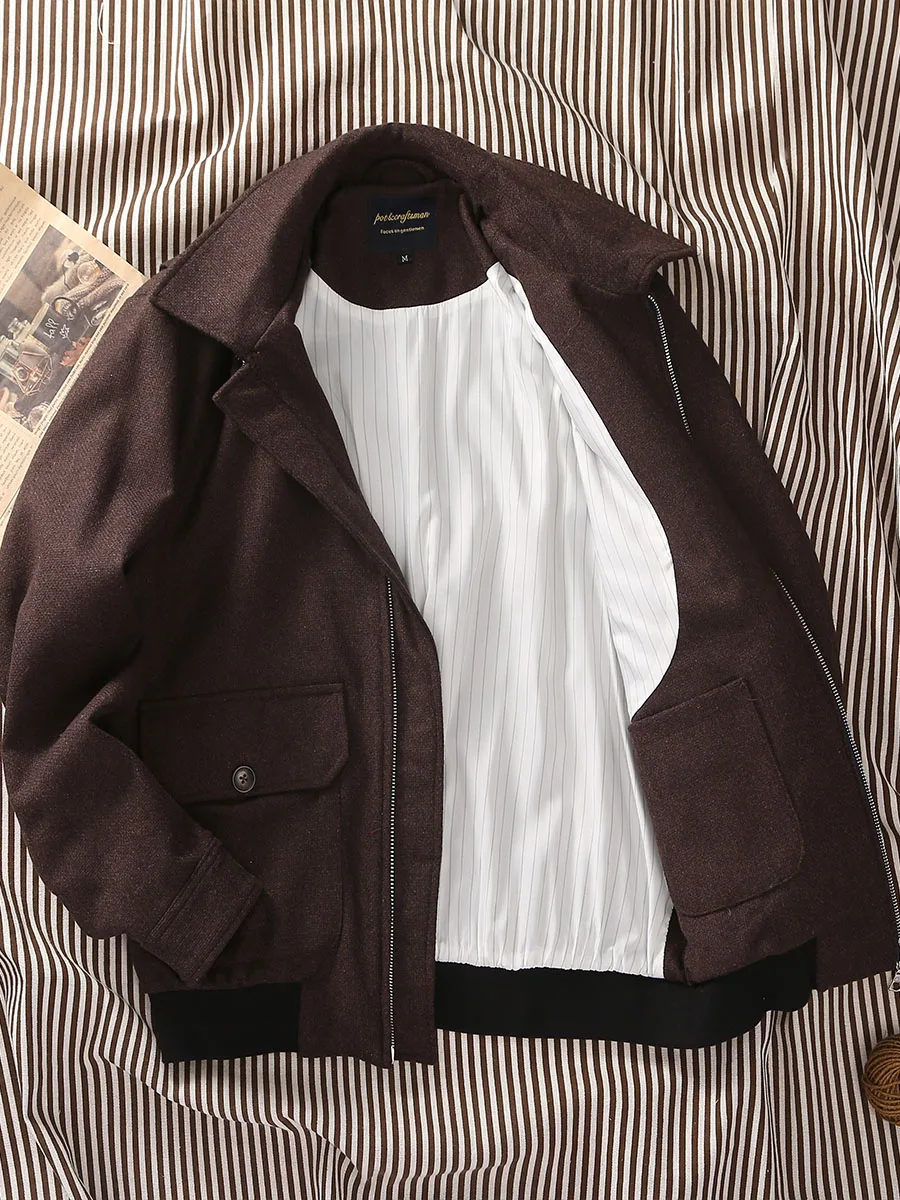 POT&CRAFTSMAN Men's Vintage American-Style Pilot Jacket A2 Engineer Top Old Money Style Wool Tweed Casual Coat