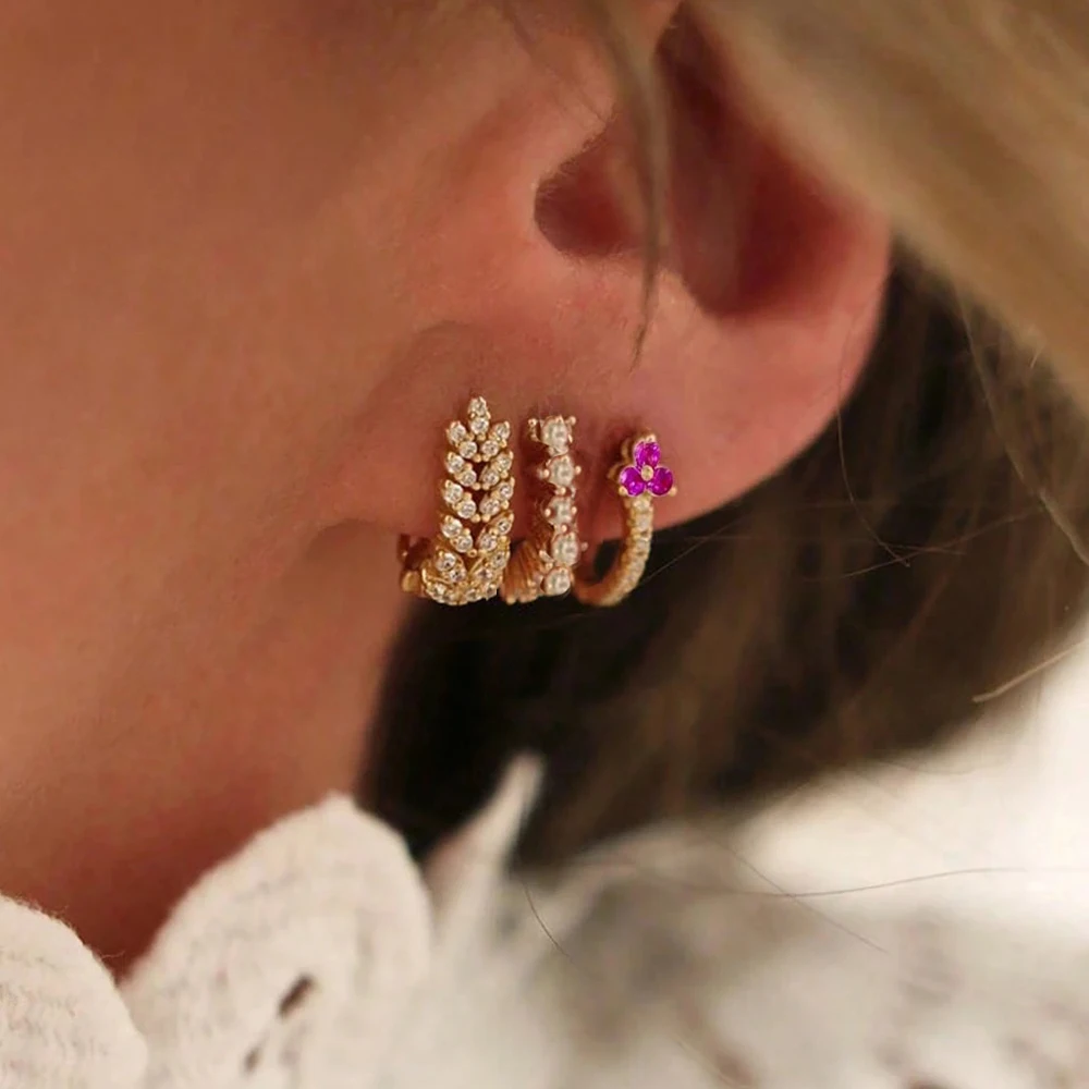مجموعة أقراط رائعة للنساء مطلية بالذهب تشيكوسلوفاكيا الزركون أنثى فريدة من نوعها Huggie ثقب القرط المجوهرات الجمالية aretes #3