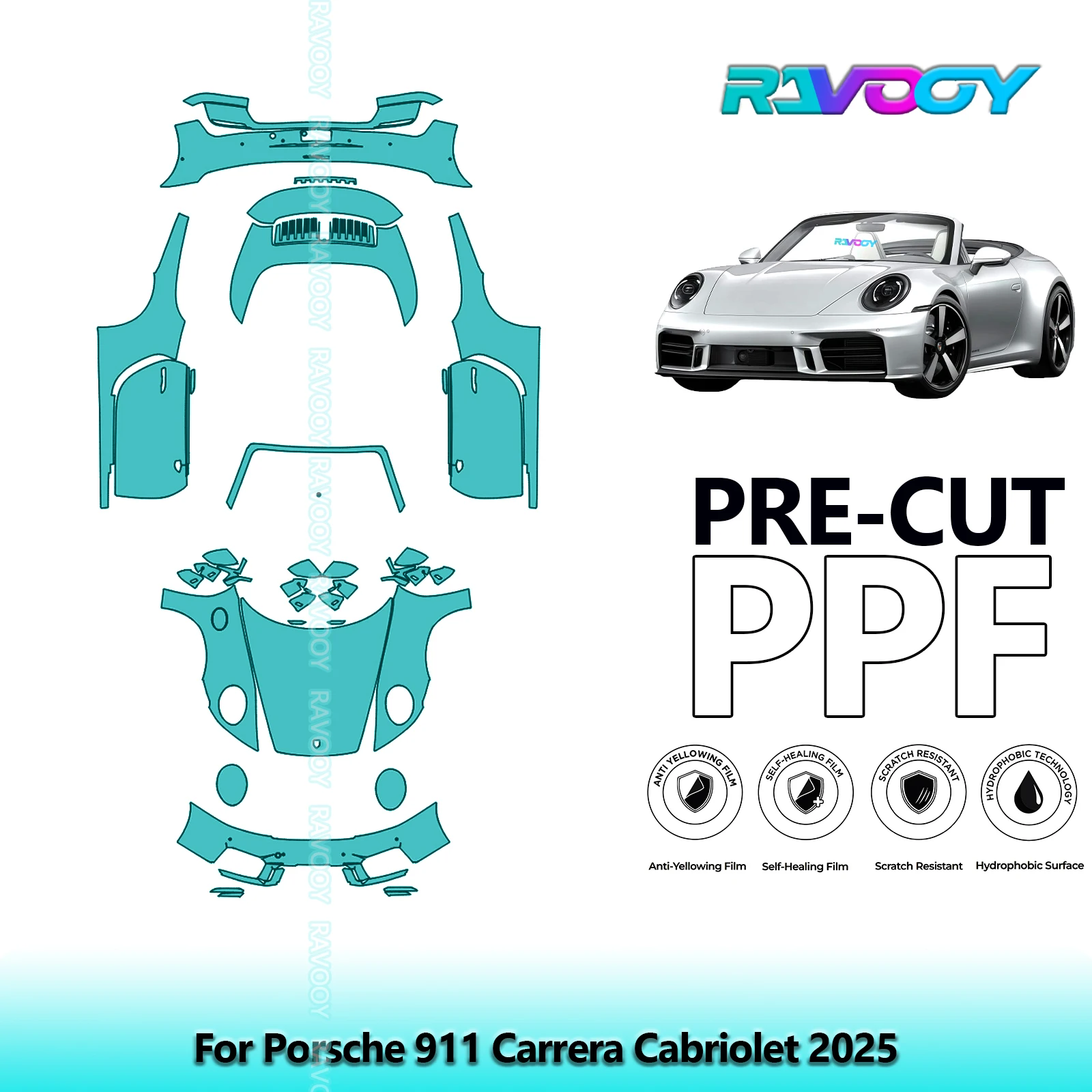 

8.5Mil Precut PPF Paint Protection Film Full Vehicle Clear Bra For Porsche 911 Carrera Cabriolet 2025