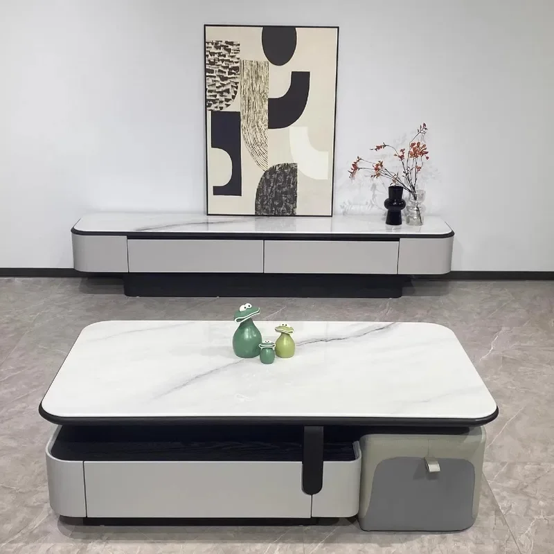 Modern Minimalist Rectangular Coffee Table Microcrystalline Stone No Assembly Required Living Room Furniture Light Luxury