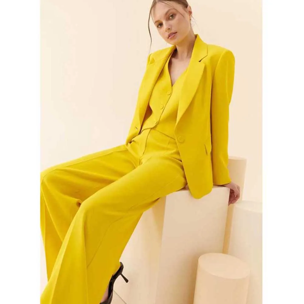 Fashion Chic Yellow Suits for Women Three Pieces Jacket Pants Vest Blazers Sets Smart Party Office Lady New in Female Clothing