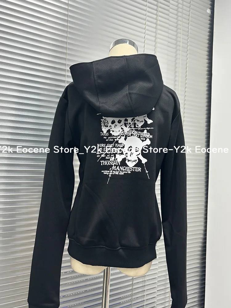 90s Vintage Unicorn Print Cropped Jacket Women Subculture Y2K Street Punk Rock Zipper Tops Jacket Aesthetic Loose Casual Clothes