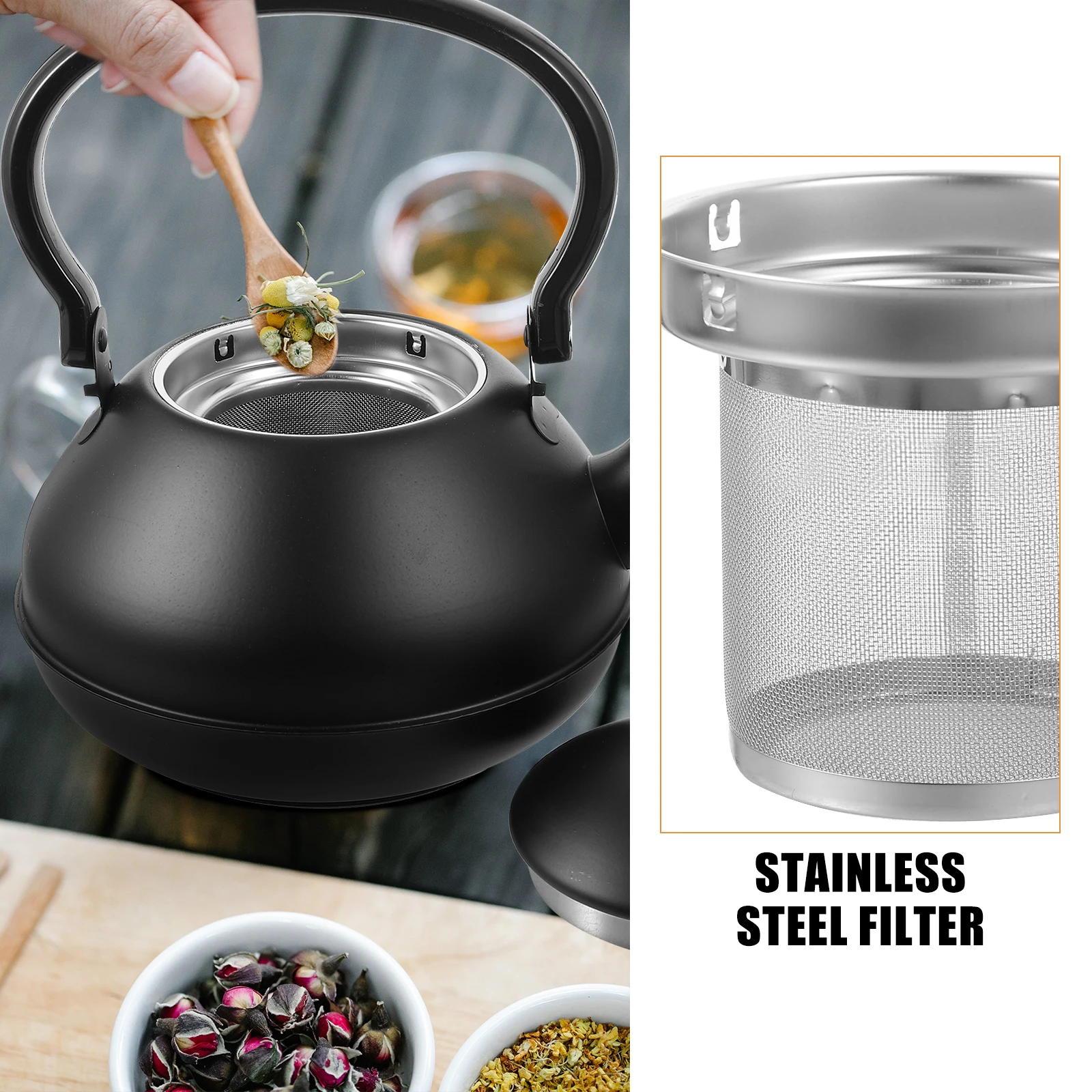 

1Pc Vintage Black Stainless Steel Kettle Ergonomic Handle Tea Pot Camping Kitchen Brewer