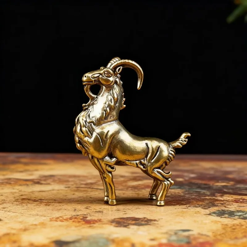 Brass Horned Female Warrior Figurine Vintage Mini Statue Desktop Ornament Art Collectible Tabletop Decoration Gift