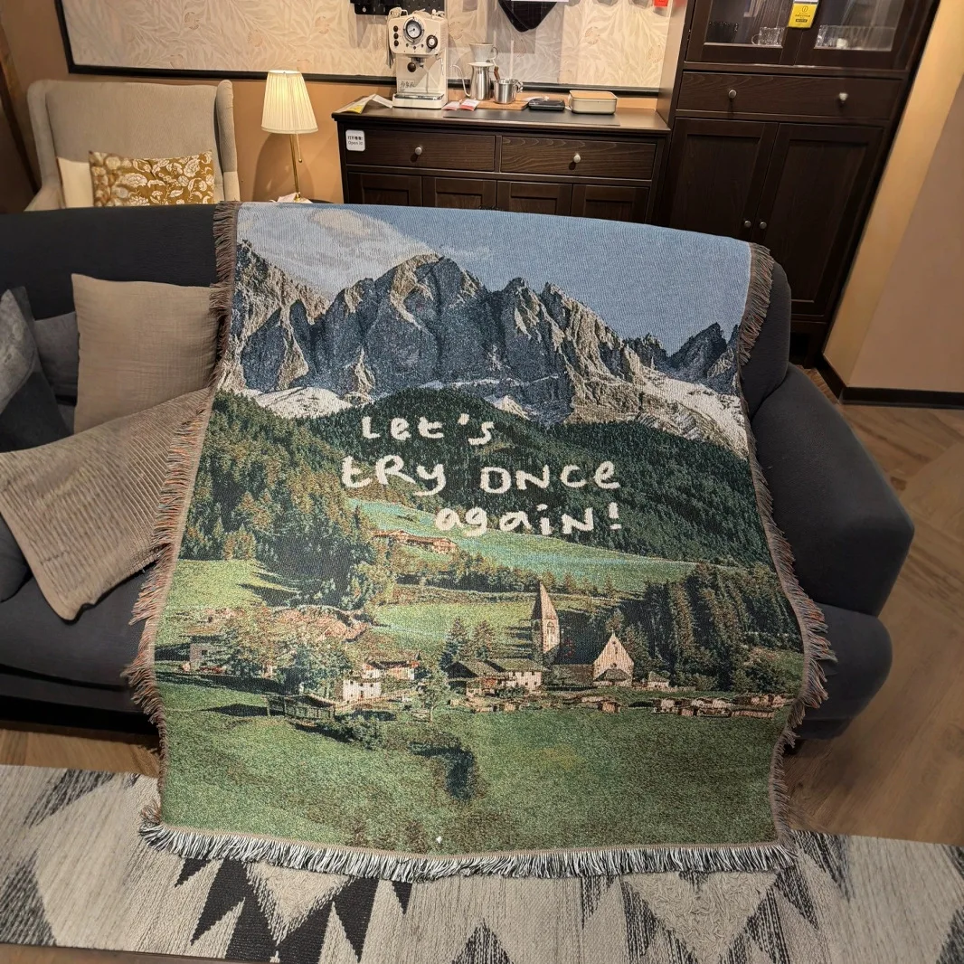 

Landscape Decoration Sofa Cover Leisure Blanket Cartoon Knitted Thread Quilt Travel Tent Cover Bed Sleeping Nap