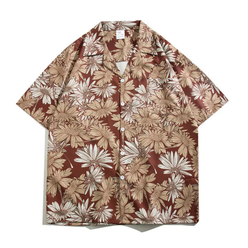 Hip Hop Mens Hawaiian Holiday Beach Shirts Streetwear Full Printed Revere Collar Short Sleeve Shirt Tops Y2K Clothes