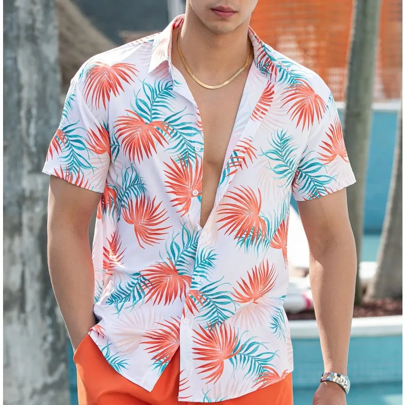 

Summer Fashion Casual Oversized Clothing Outdoor Shirts Hawaiian Shirt for Men 2024 New in 3d Leaf Print Short Sleeve Tops