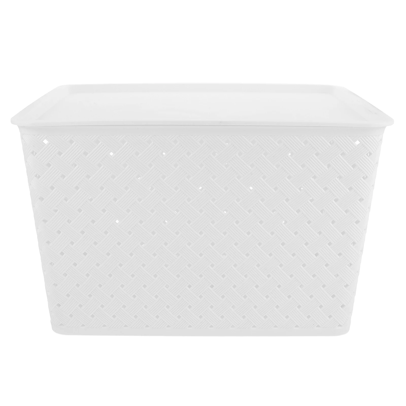 

Large Storage Bins with Lid White Plastic Basket for Shelves Desk Closet Small Bin Hollow Drainer Vegetable Egg Clothes Box