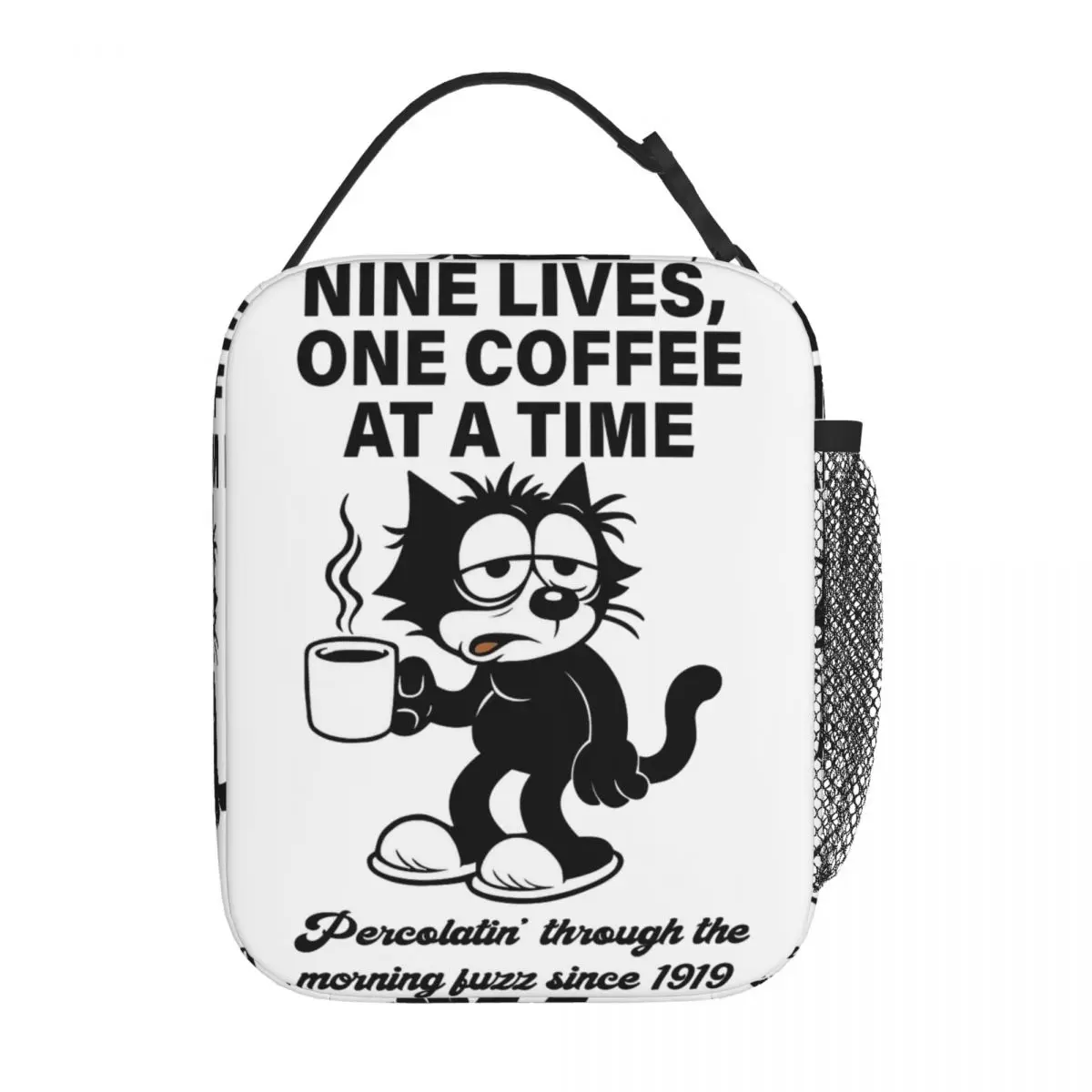 

F-Felix The Cat Nine Lives, One Coffee At A Time Insulated Lunch Bags Food Storage Bag Reusable Thermal Cooler Lunch Boxes