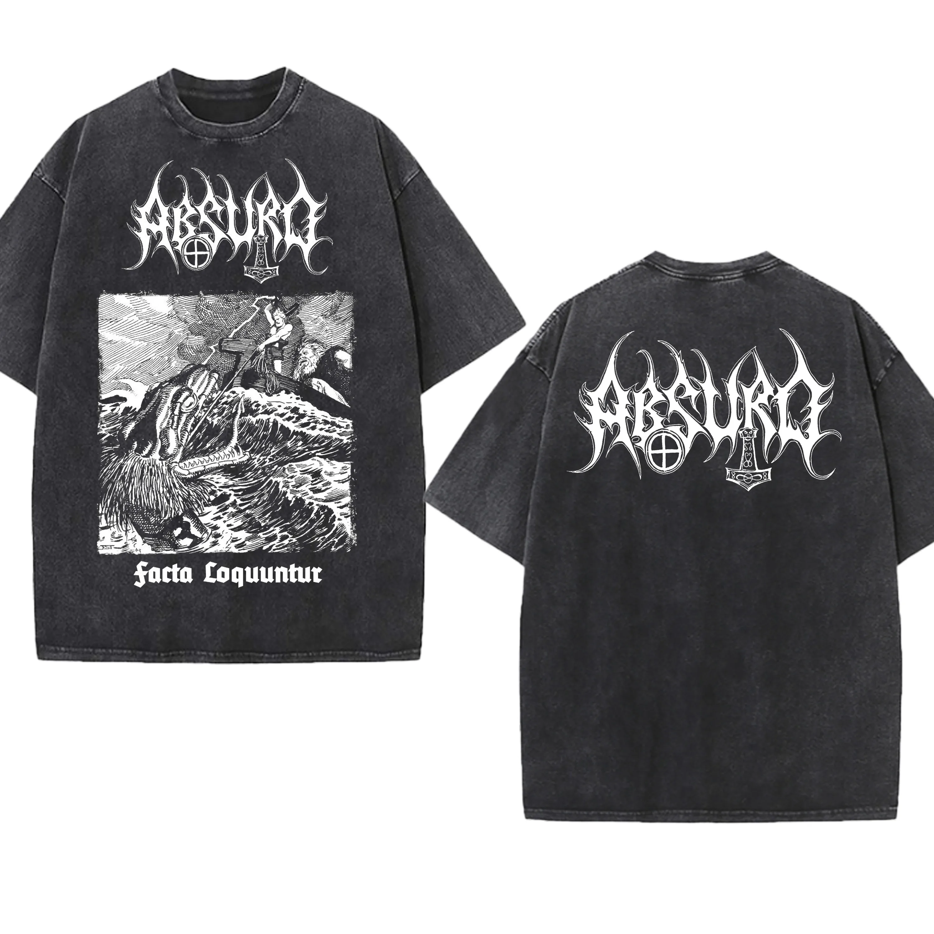 

Черная металлическая футболка Absurd Washed, готический подарок, мужская одежда, винтажная футболка в стиле хип-хоп с графикой, уличная футболка с коротким рукавом