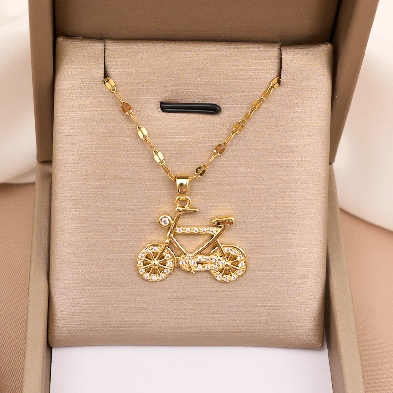 Fashionable and Exquisite Stainless Steel Micro Jewelry Romantic Bicycle Necklace Classic Personalized Clavicle Chain