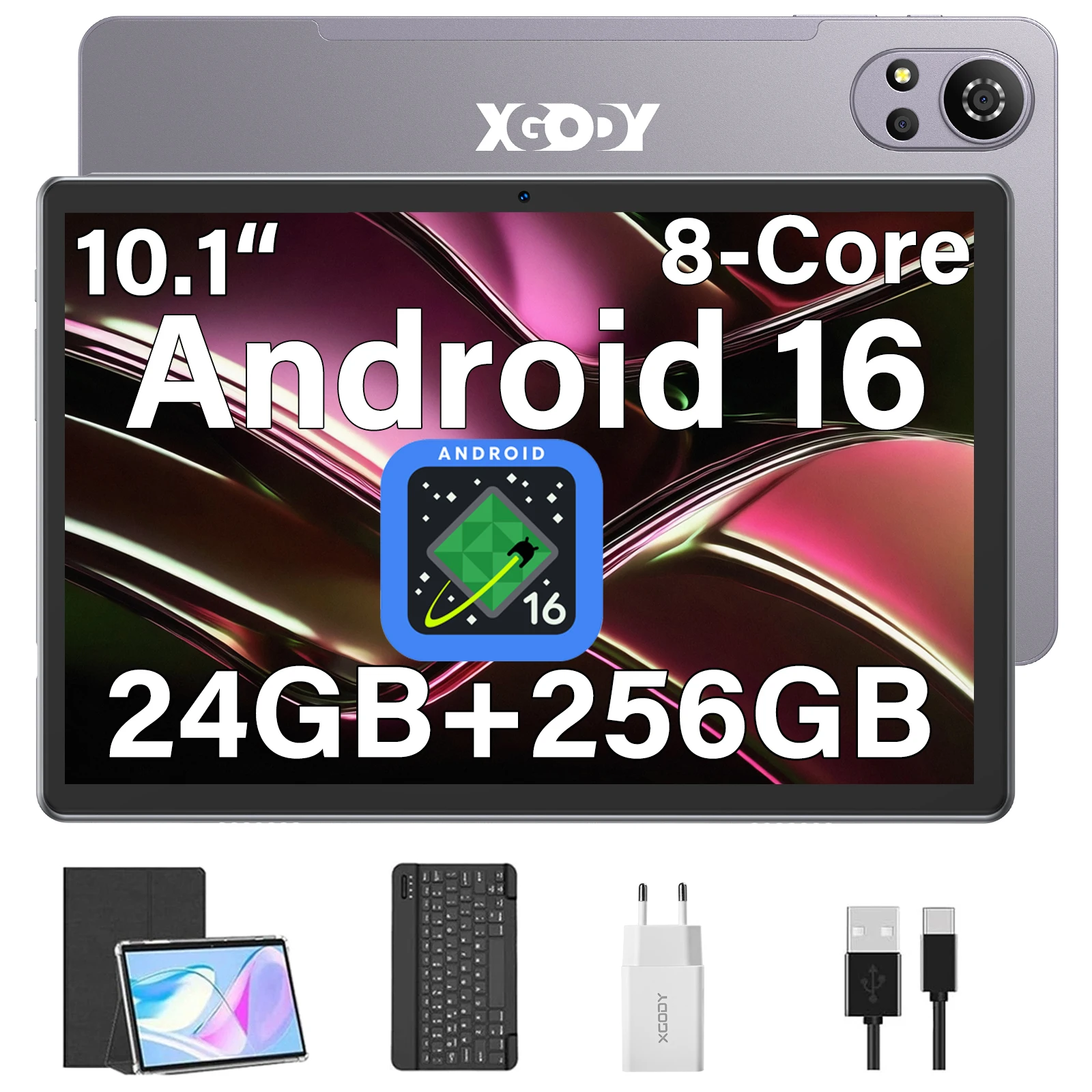 XGODY N05 Pro Android 16 2-in-1 Tablet PC 2SIM 10.1 inch 24GB RAM (8+16GB) 256GB ROM 8000mAh Battery Widevine L1 Support Tablet