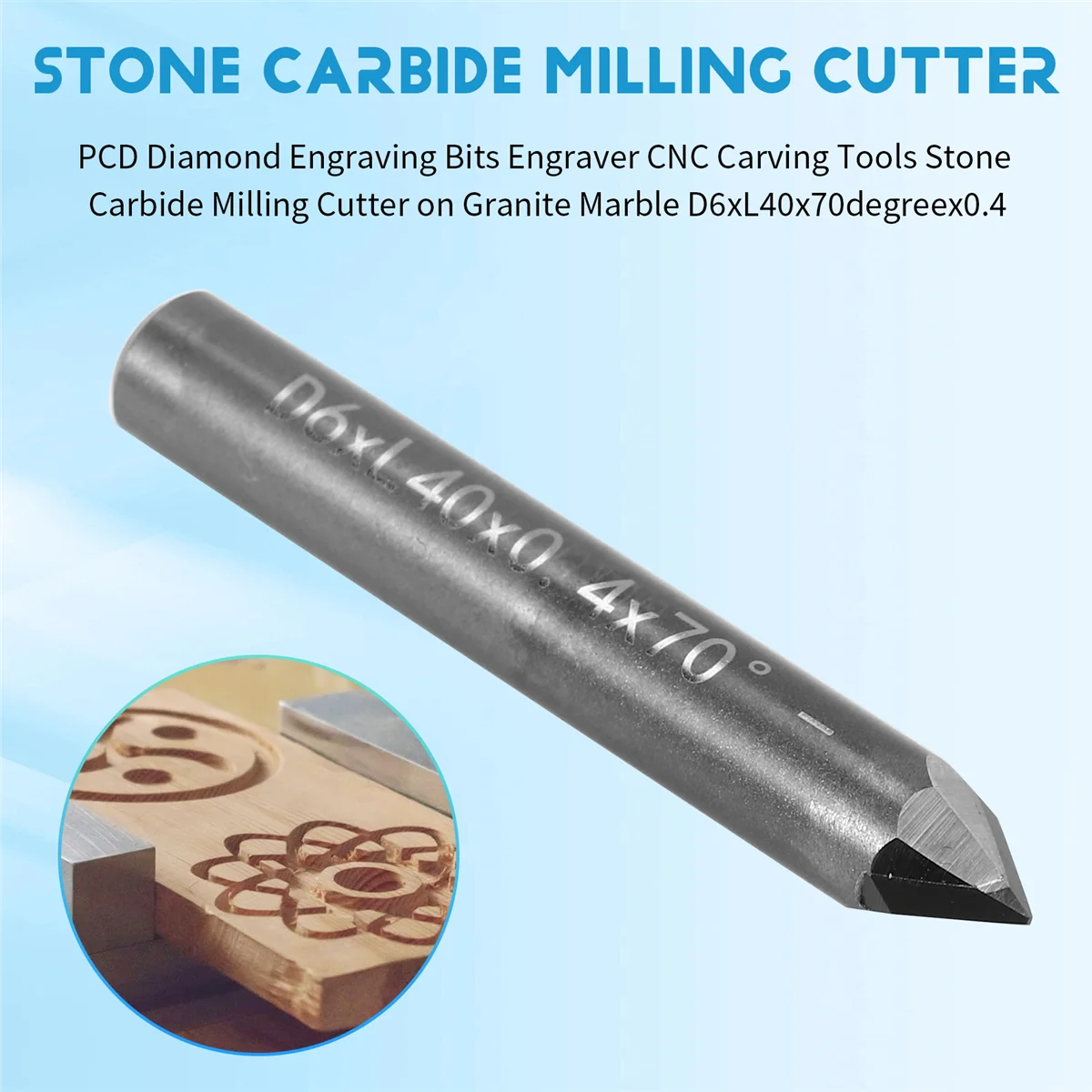 ACKOR PCD Алмазные гравировальные насадки Гравер Инструменты для резьбы с ЧПУ Карбидная фреза по камню на граните, мрамор D6XL40X70degreeX0.4